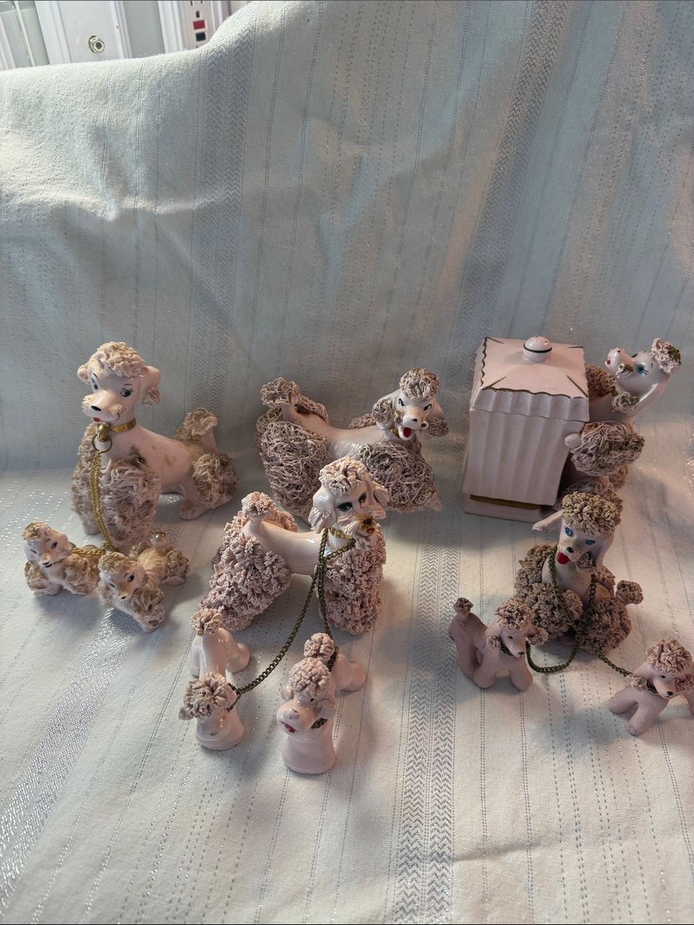 Vintage Pink Ceramic spaghetti Poodle Figurine Set